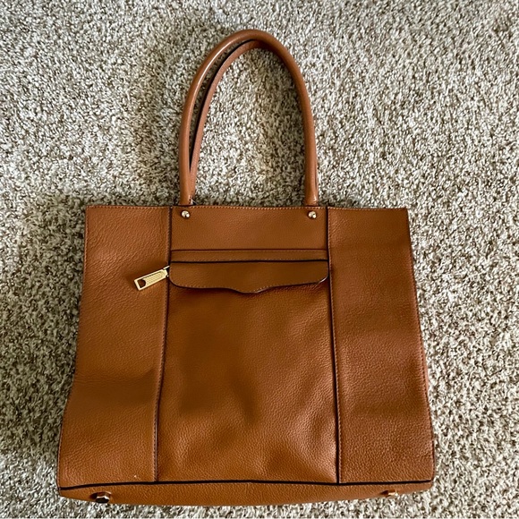 Rebecca Minkoff Caramel Brown Pebbled Leather Tote Bag Purse Black Lining - Picture 7 of 16